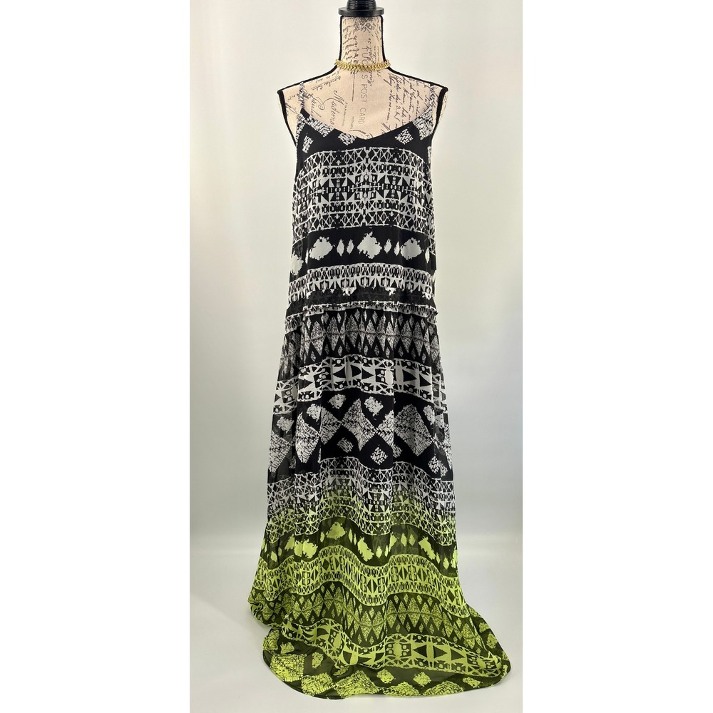 J1 Mossimo Maxi Dress Womens XL Black Tribal Print Ombre Sleeveless Summer